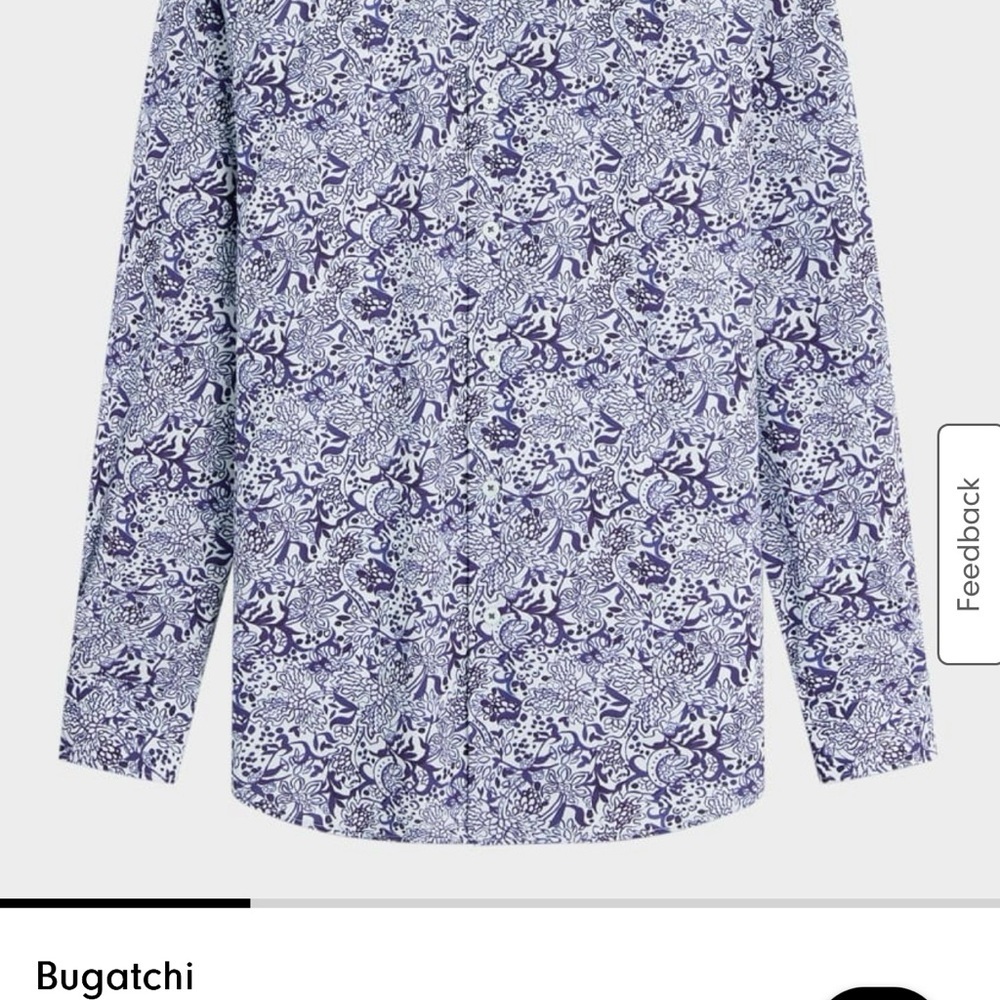 Bugatchi Blue Paisley Casual Button Down Shirt